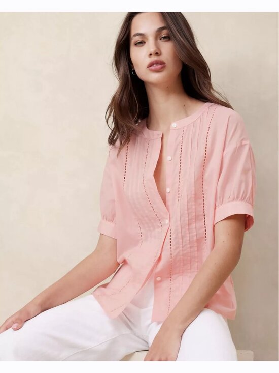 Banana Republic Tops - Banana Republic Voile Pleated Blouse Pink Pintuck Top S Coastal Preppy NEW